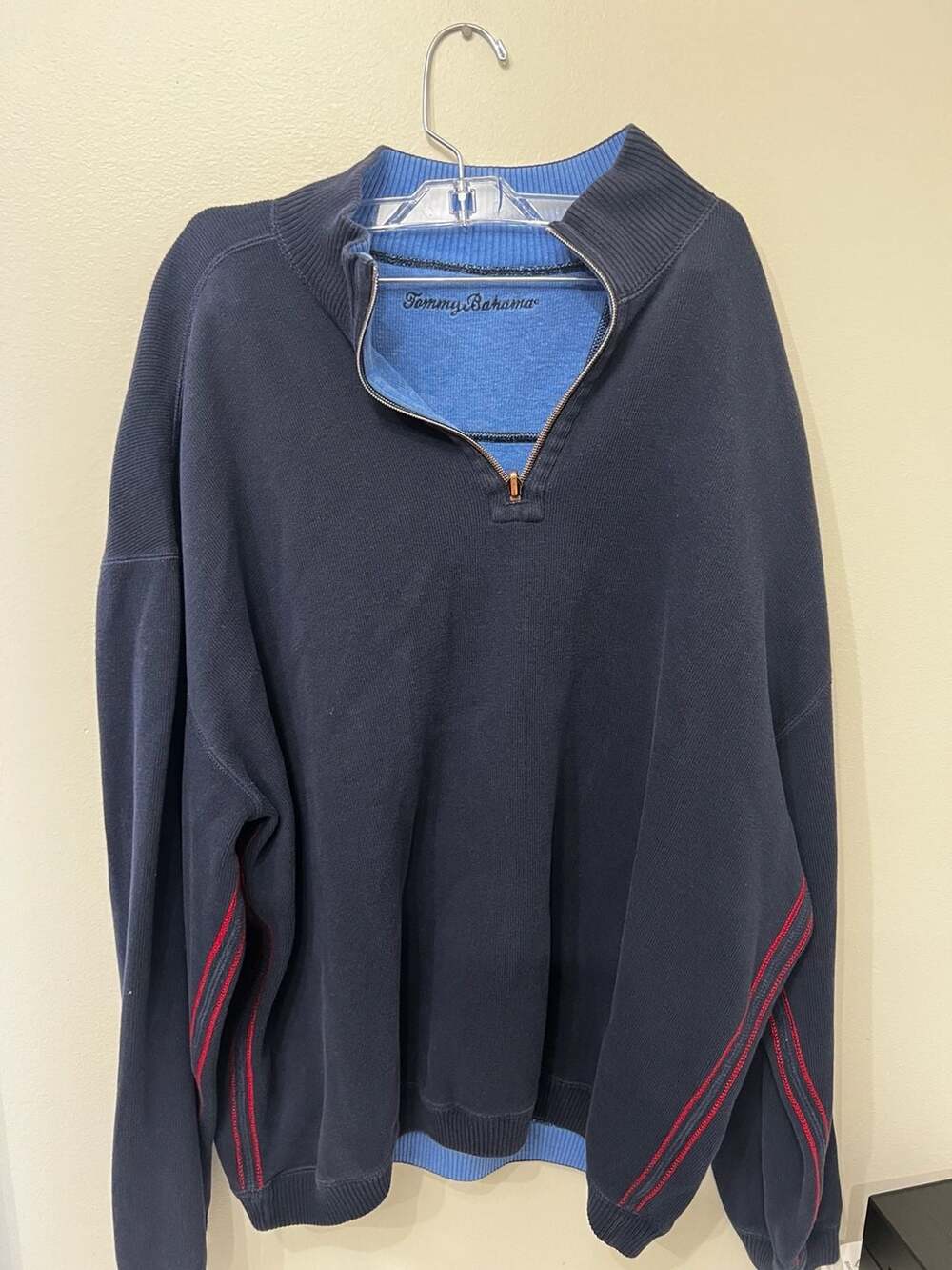 Tommy Bahama Men’s Blue 1/4 Zip Mock Neck Knit Pullover Sweatshirt Sz L